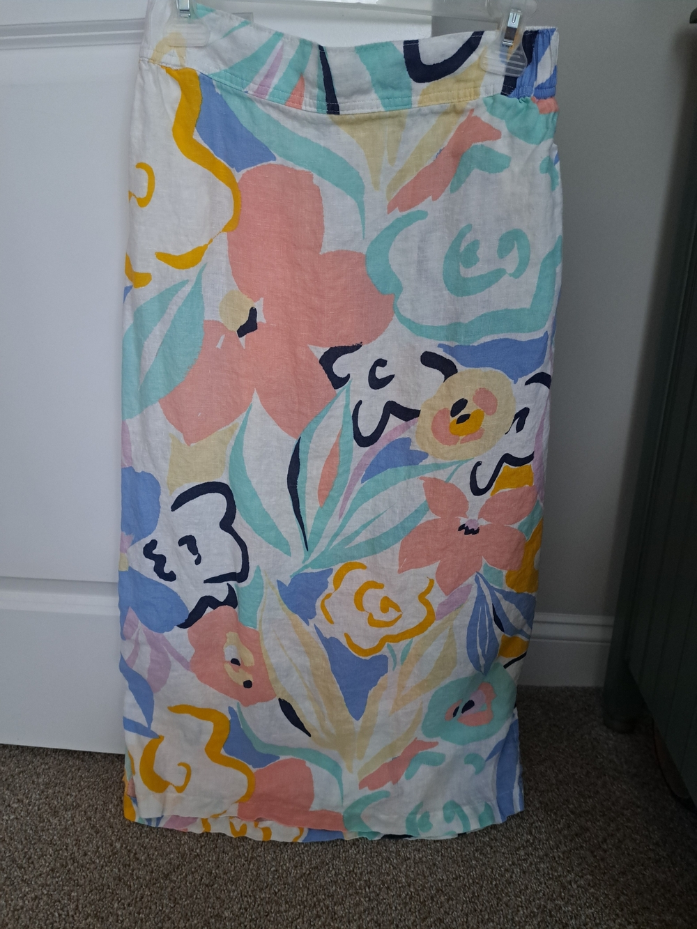 Rachel Zoe 100% Linen Floral Midi Skirt Size Small